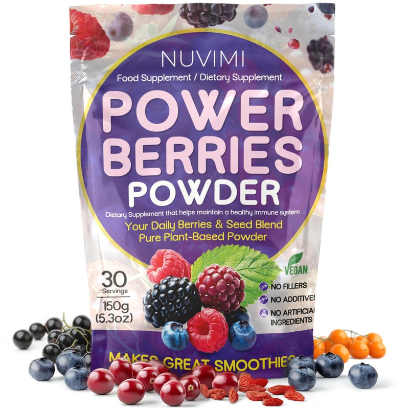 NUVIMIÂ® Berries Superfood Powder 150g, Immune Support Food and Dietary Supplement, 8 Vegan Superfoods Smoothie Mix for Nutritional Shakes, Juice Drink & Beverages